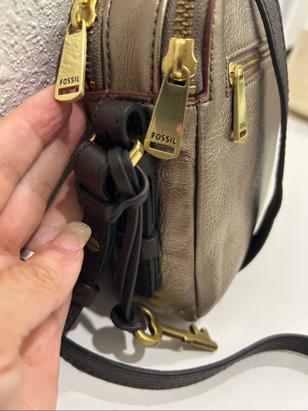 Fossil Piper Toaster Crossbody with Metallic Foil Finished Leather & Key Charm - Picture 7 of 17